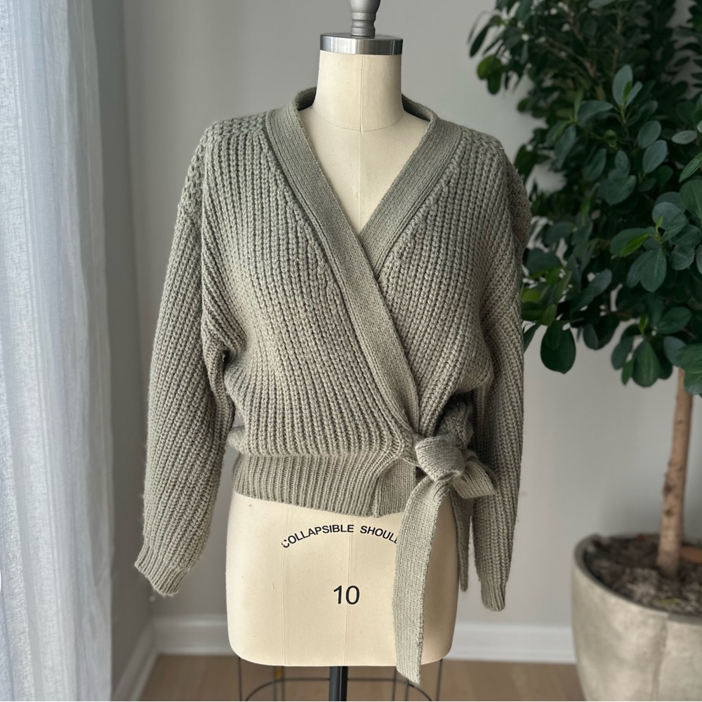 Zara Sage Tie Front Wrap Cardigan